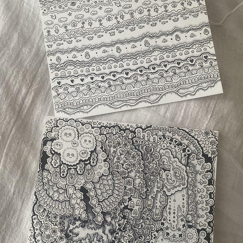 イラスト2枚セット／ペンアート／モノクロアート／不思議な世界観