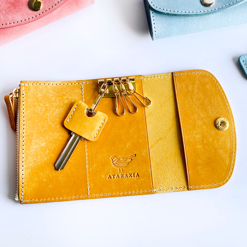 ミモザイエローのファスナーポケット付きキーケース （スマートキー