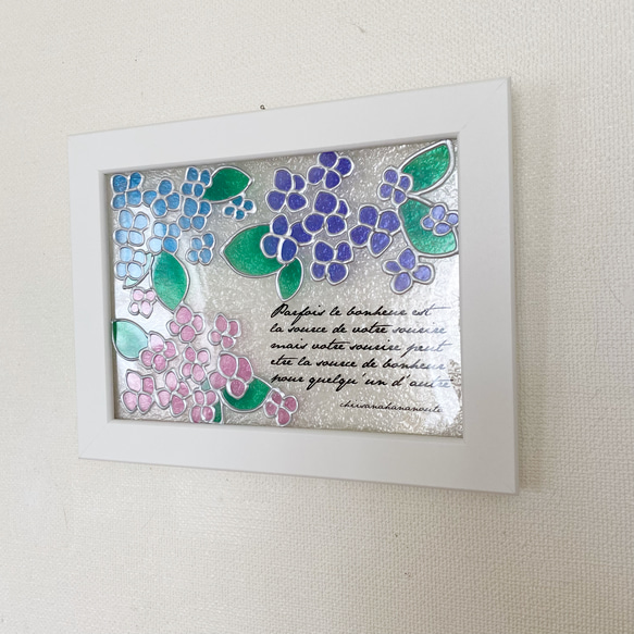 紫陽花のコラージュ　クリアグラスアート　ステンドグラス風　メッセージカード 3枚目の画像