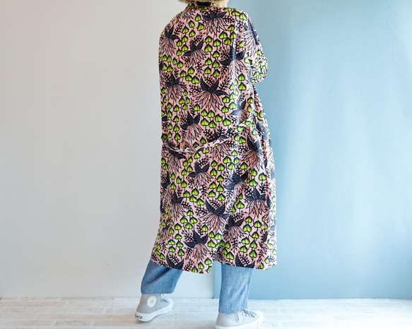 非洲印花 - 植物粉色開襟長款襯衫連衣裙趣味兩用穿著方便旅行 第7張的照片