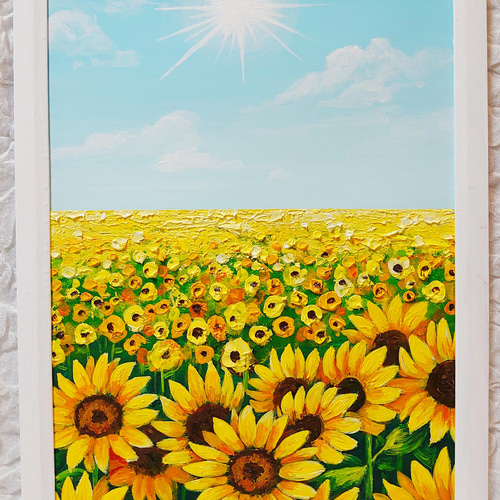 油絵 絵画 【夏空と太陽とひまわり畑】 絵画 HR 通販 13436002