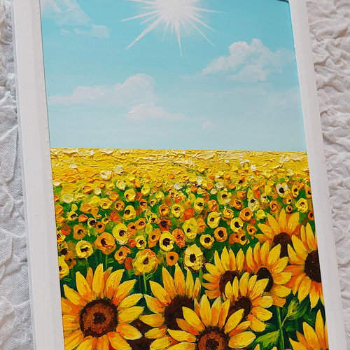 油絵 絵画 【夏空と太陽とひまわり畑】 絵画 HR 通販 13436002