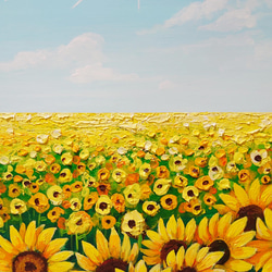 油絵 絵画 太陽とひまわり畑【四切木製】