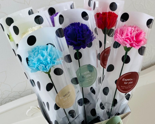 カーネーションの一輪ブーケ ソープフラワー 卒園 卒業 プチ