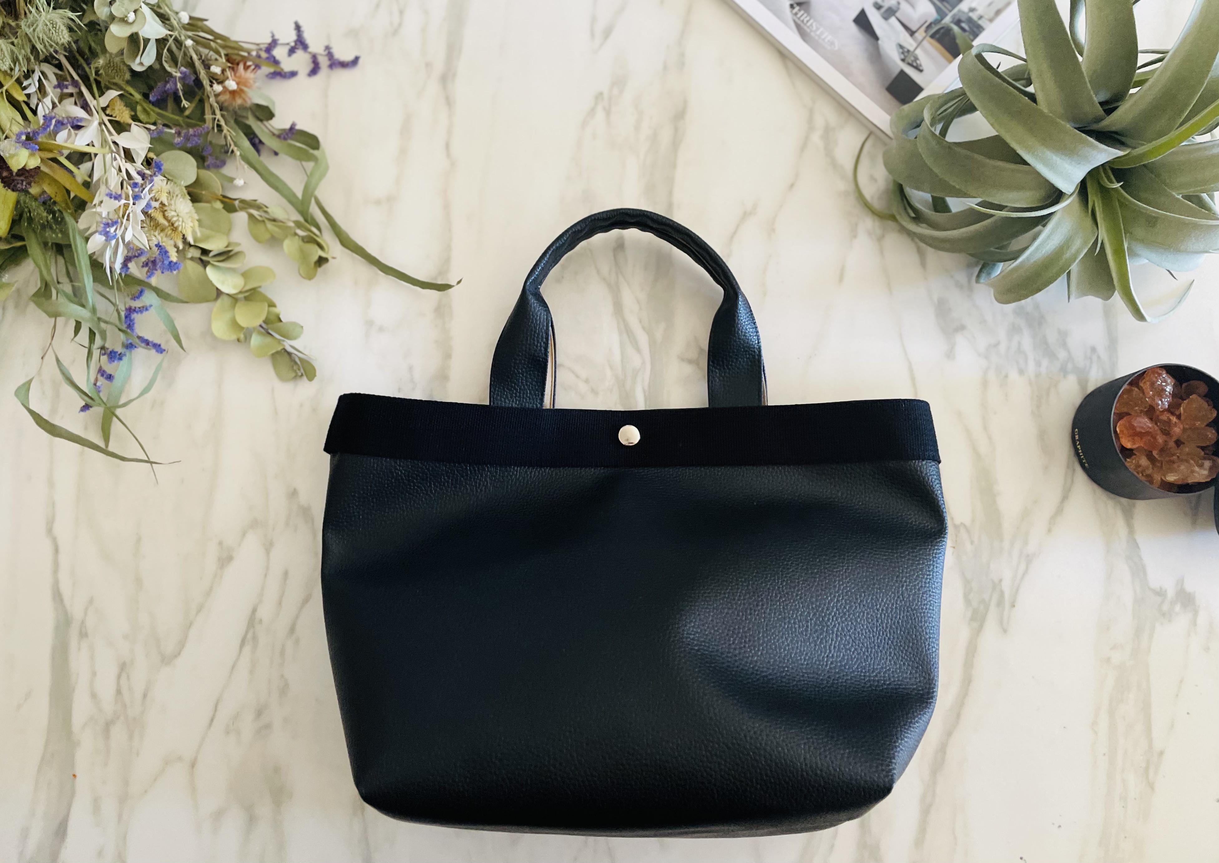 【予約販売】通勤通学にもOK♪新サイズ合皮レザートートMLサイズ(ブラック)内布color選択OK