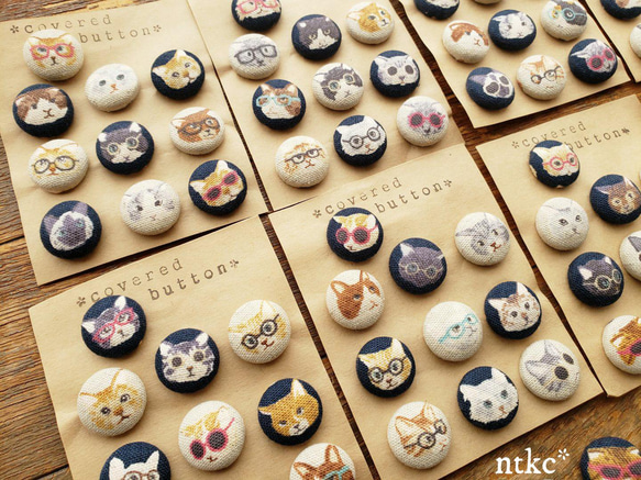 くるみボタン 10個セット＊glasses cat＊ 猫 ネコ ねこ cat ハンドメイド 素材 パーツ ボタン 飾り 9枚目の画像