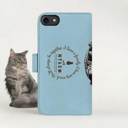 with NYAGO 猫 手帳型ケース 全機種対応 厚手タイプ［パイロット ソラちゃん 肉球 ブルー］2A7047 2枚目の画像