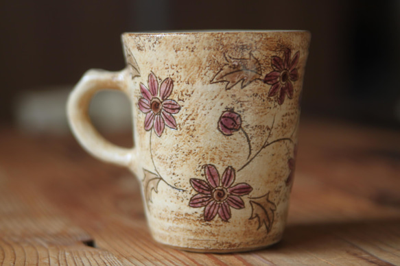 コーヒーカップ　紫の花唐草 2枚目の画像