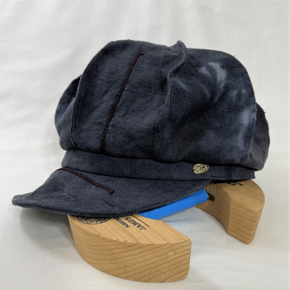 『闇炎』BlackIndigo、送料無料、タイ・モン族の手織りヘンプと日本のタイダイリネンを使った２WayCap 18枚目の画像