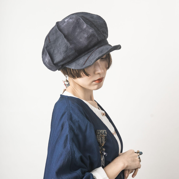 『闇炎』BlackIndigo、送料無料、タイ・モン族の手織りヘンプと日本のタイダイリネンを使った２WayCap 10枚目の画像