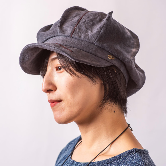 『闇炎』BlackIndigo、送料無料、タイ・モン族の手織りヘンプと日本のタイダイリネンを使った２WayCap 7枚目の画像