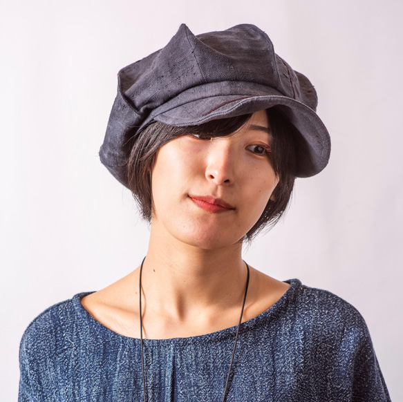 『闇炎』BlackIndigo、送料無料、タイ・モン族の手織りヘンプと日本のタイダイリネンを使った２WayCap 6枚目の画像