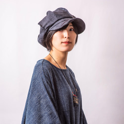 『闇炎』BlackIndigo、送料無料、タイ・モン族の手織りヘンプと日本のタイダイリネンを使った２WayCap 5枚目の画像