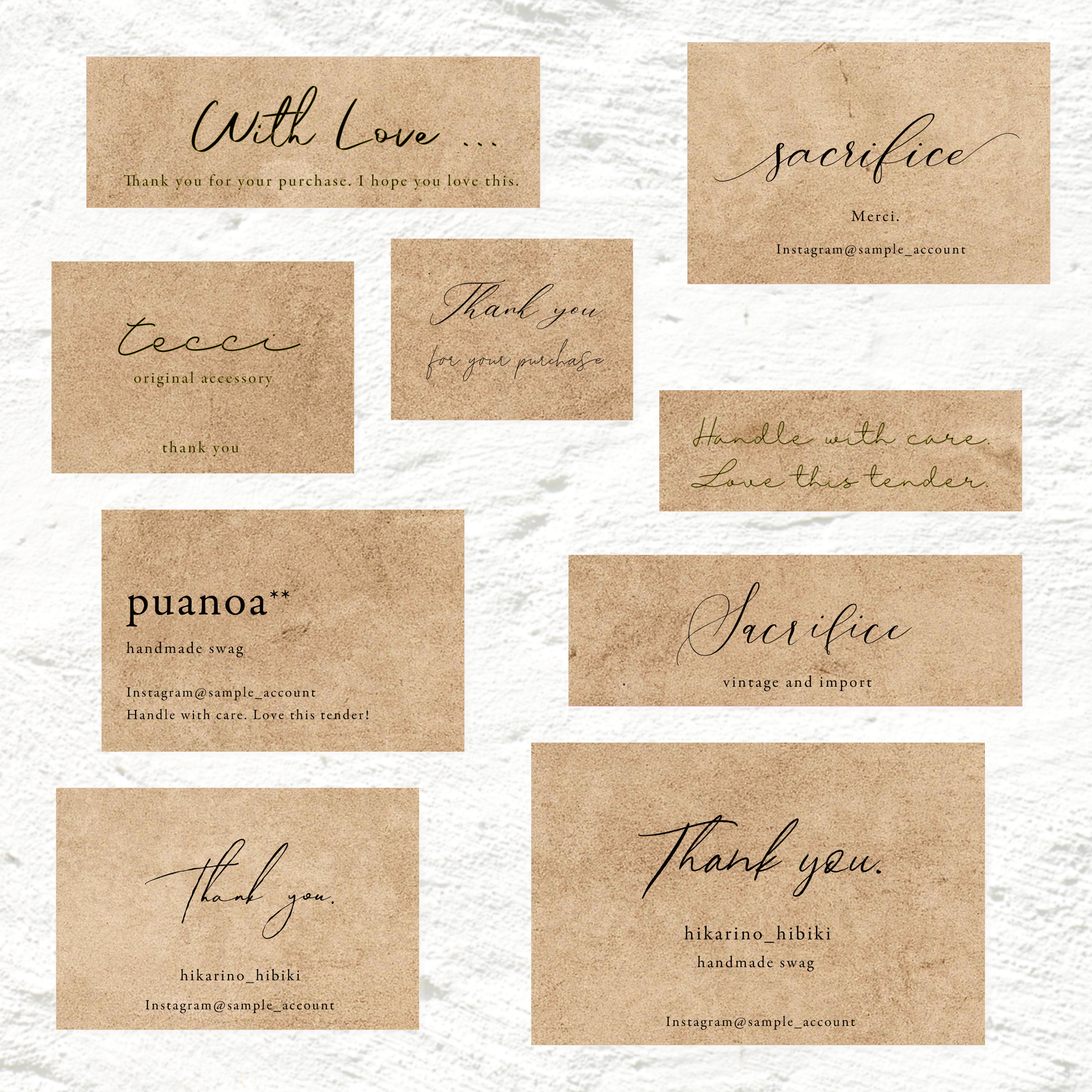 【クラフト正方形】アクセサリー梱包・ギフト箱の格上げに★ショップシール／名入れ クラフト紙・長方形シール】／アクセサリー梱包に添えたり