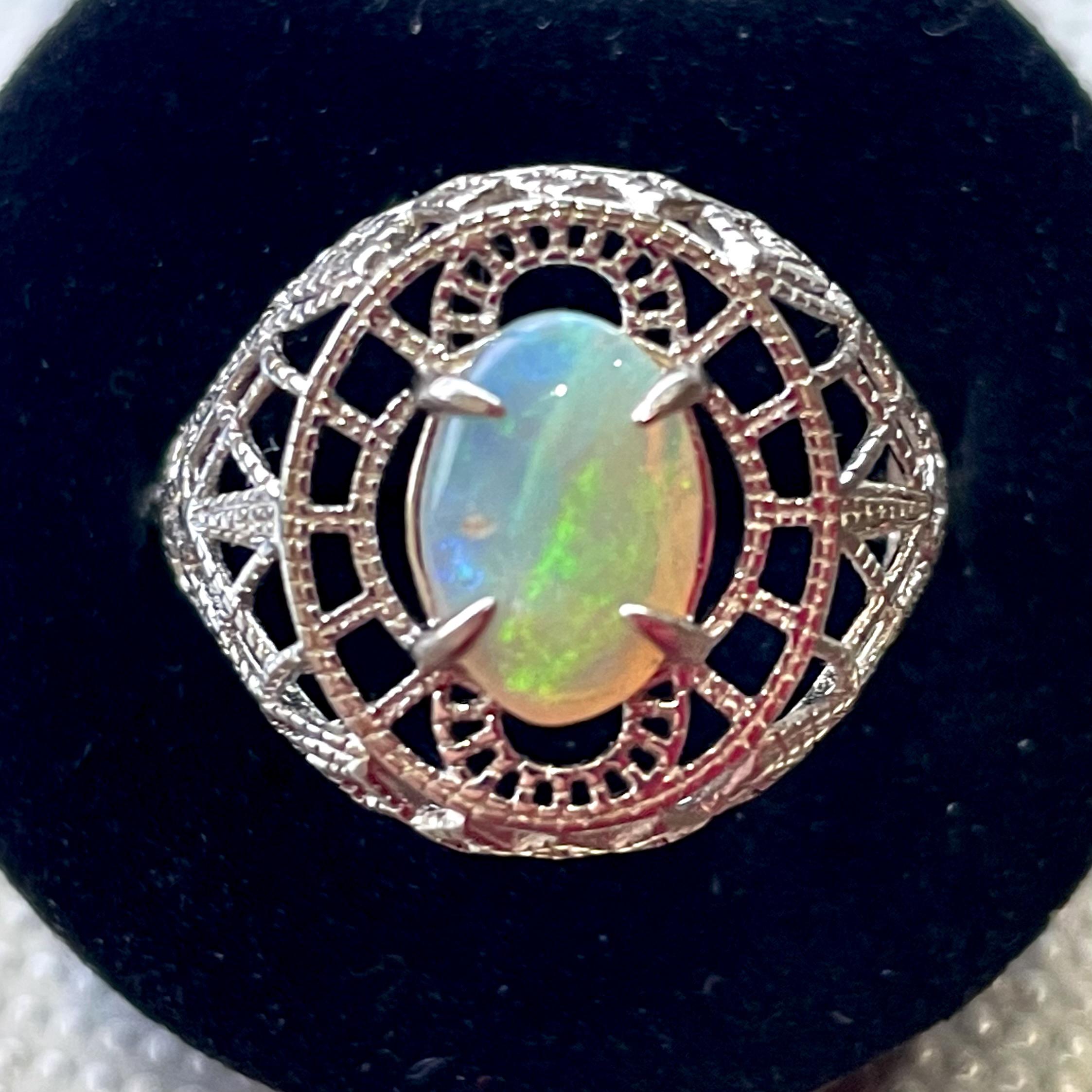 クリスタルオパール シルバーリング　アール・デコ フィリグリースタイル