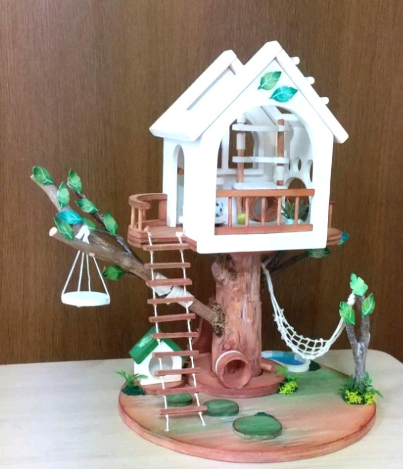 にゃん  と 遊ぼう ツリーハウス          ミニチュア　 （受注制作）