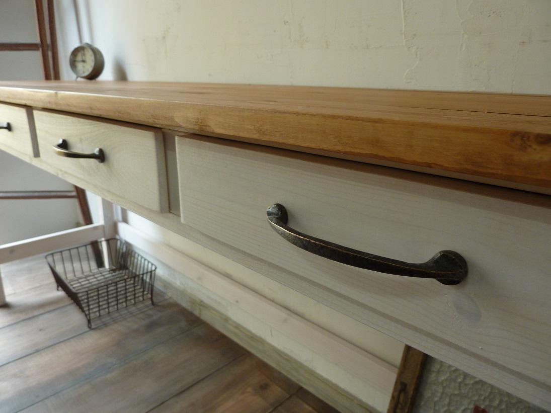 ワークデスク 作業台 長机 引出し4杯 アンティーク テーブル170　ホワイトボディー　シャビー