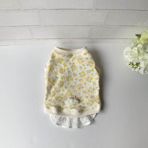 犬服【3S～M】ミモザと刺繍レースのタンクトップ ペット服