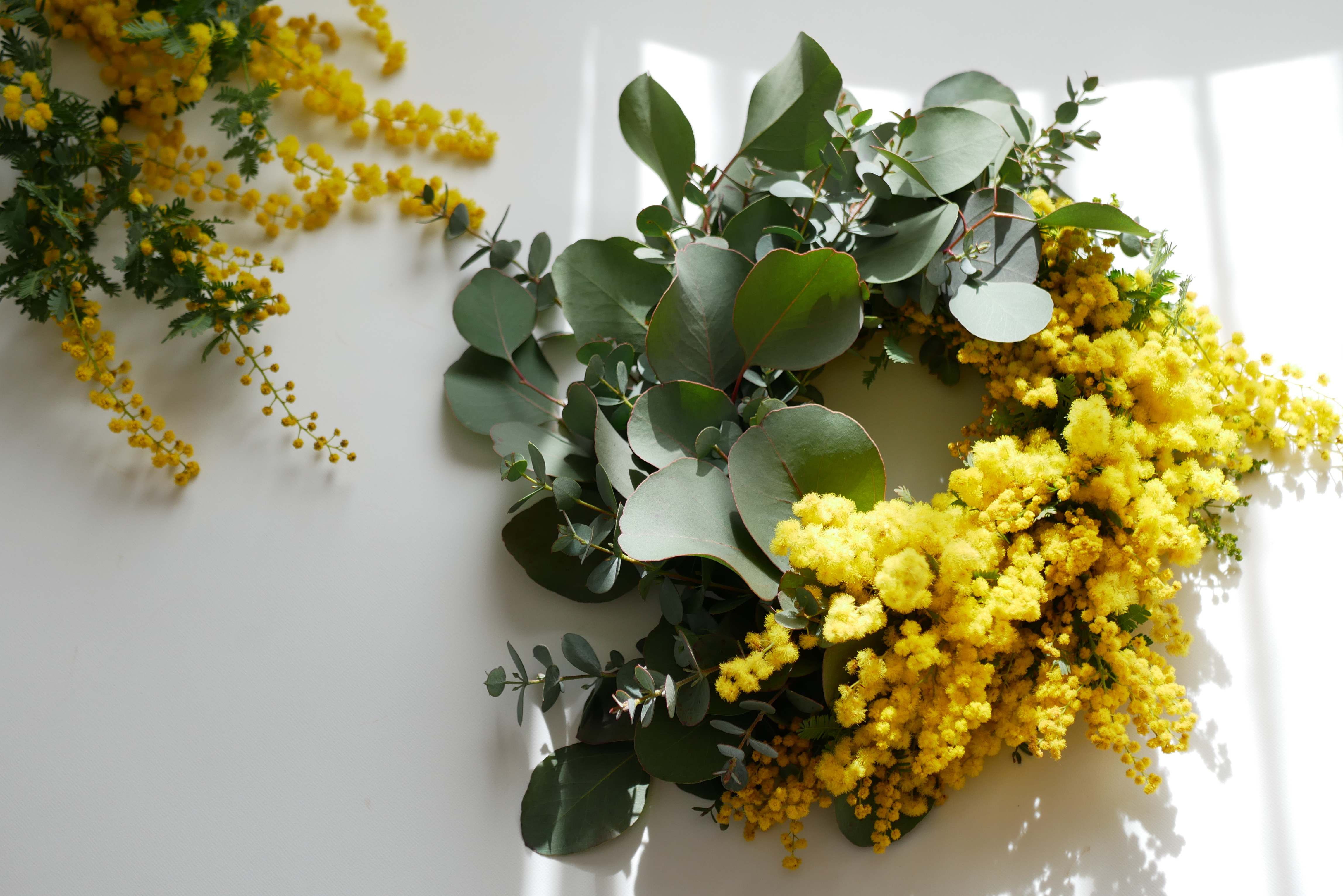 グリーンとミモザのハーフリース【限定数予約販売】 リース 無店舗花屋