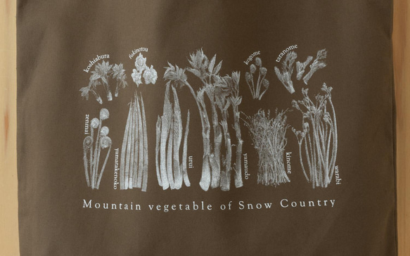 ［着る山菜］山菜トートバッグ（カーキ）L 2枚目の画像