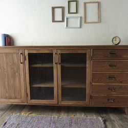 リビングボード サイドボード チェッカーガラスキャビネット w180