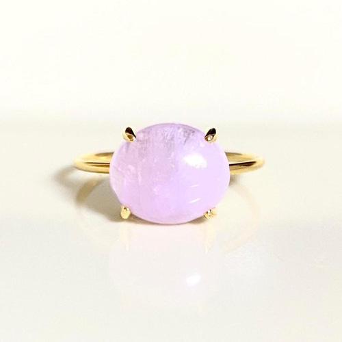 再販7 クンツァイトAAA- リング11号 オーバルカボション 天然石 指輪