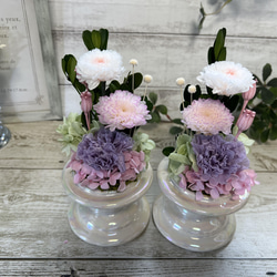 可愛いプリザーブドフラワー の供花 仏花 クリアドーム ボトルフラワー ホワイト　ピンク 13枚目の画像