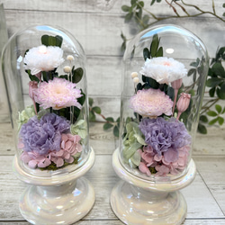 可愛いプリザーブドフラワー の供花 仏花 クリアドーム ボトルフラワー ホワイト　ピンク 3枚目の画像