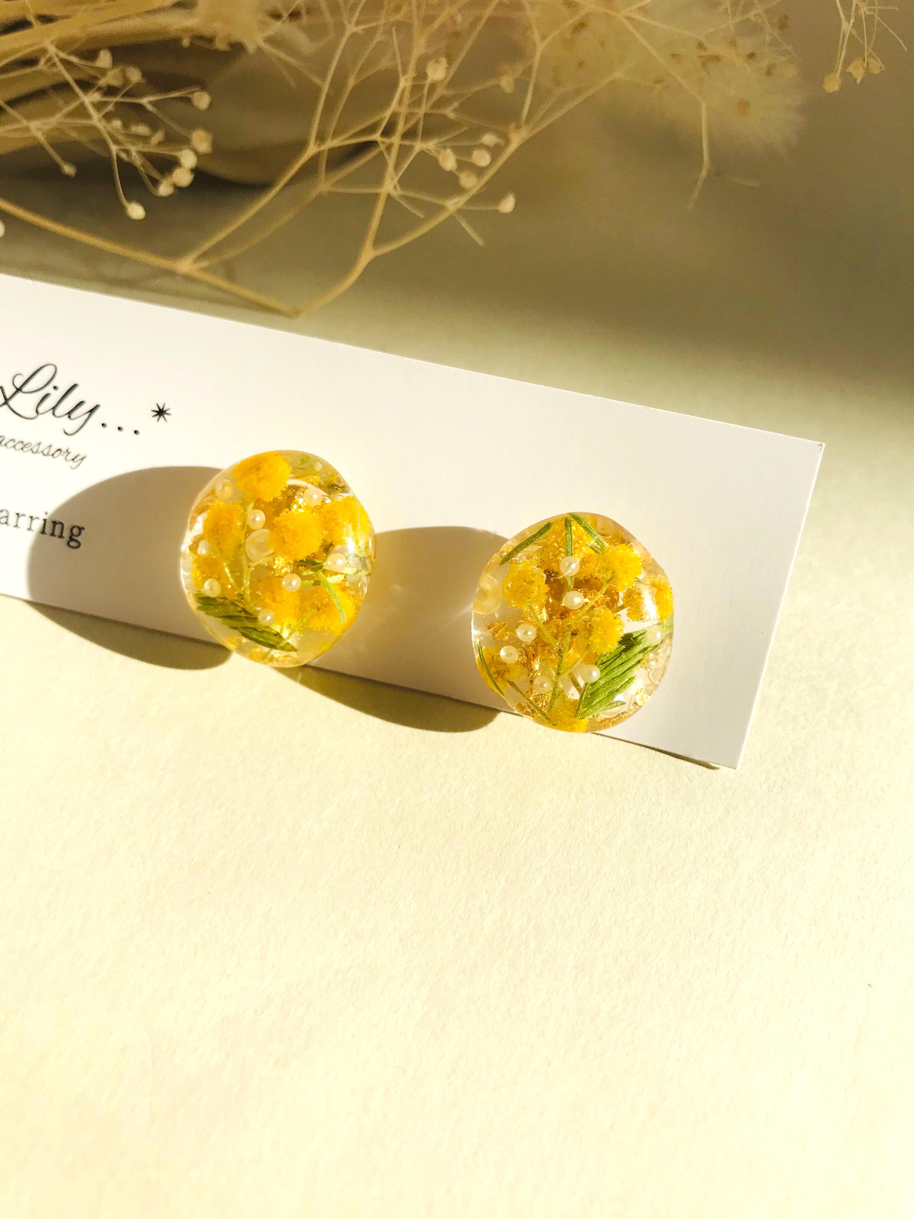 レジンイヤリング 3点セット ミモザ ゴールド ホワイト 夏 楽天市場