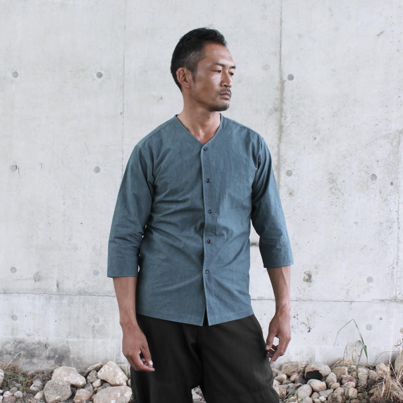 メンズ鯉口シャツ / blue gray