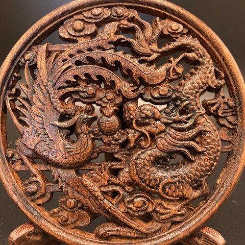 北京彫漆漆器 菓子器 ドラゴン彫刻付き
