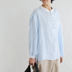 亞麻牧師風格套頭衫（條紋/藍色）TP12。 第1張的照片
