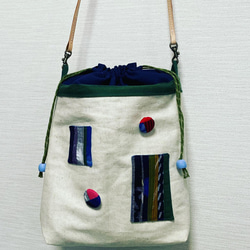 久留米絣のパッチワーク手提げバッグ トートバッグ かすりあそび