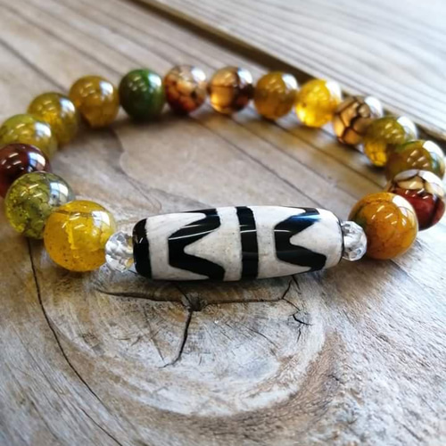 ◇ドラゴンアゲート（龍紋瑪瑙）＆虎牙天珠のブレスレット