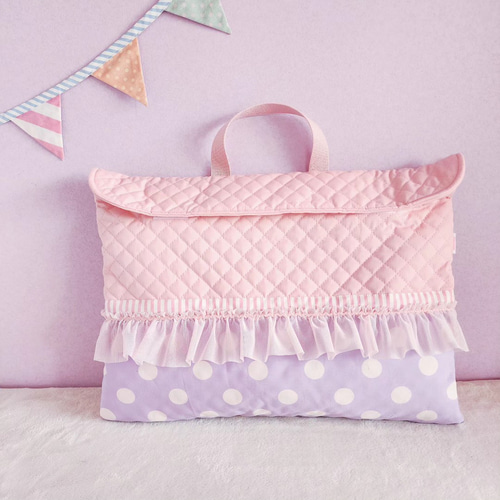 若者の大愛商品 フリルの防災頭巾カバー・背もたれタイプ サイズ pink×purple 手提げ・レッスンバッグ・入園グッズ