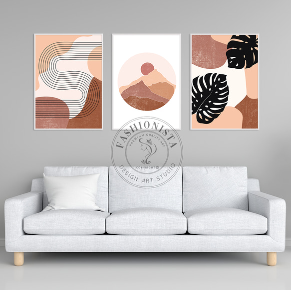 アートポスター 抽象画 自然モチーフ 山 植物 幾何学アート 北欧