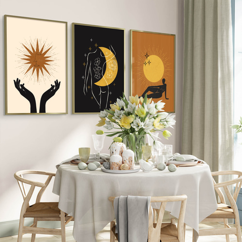 アートポスター 月 太陽 星 神秘的 女性 北欧風 エレガント モダン 3枚