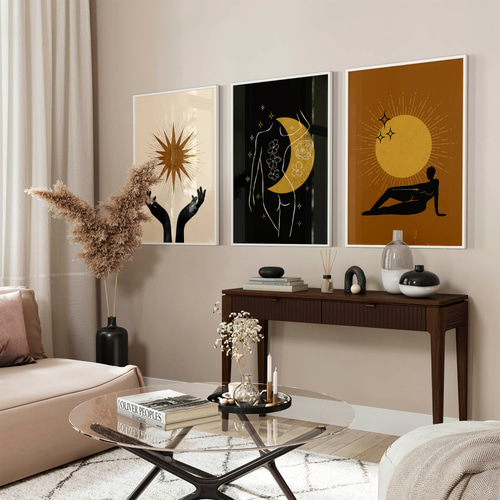 アートポスター 月 太陽 星 神秘的 女性 北欧風 エレガント モダン 3枚