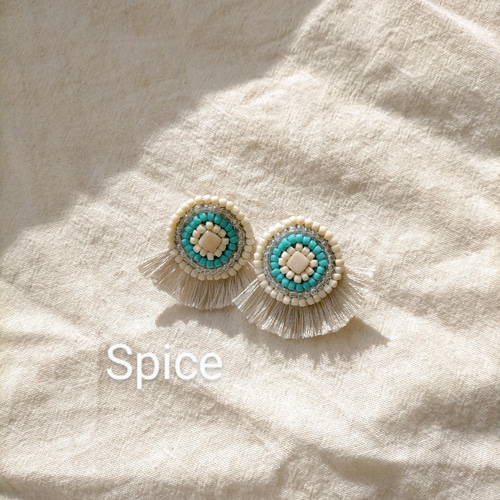 ターコイズカラー‪‪ ❁⃘大ぶり ビーズ 刺繍 ピアス or イヤリング‬‬ 