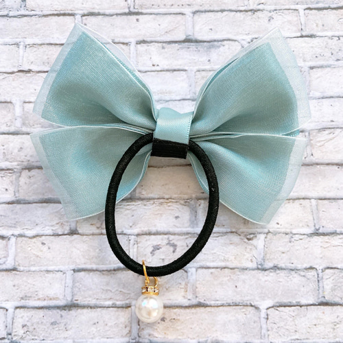 オーガンジーリボン♡ヘアゴム♡シェル 送料無料🎀オーガンジーリボンミニヘアゴム2点セット(ベビー/キッズ