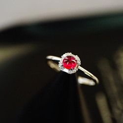 受注制作「ゼリー」K18 リング 天然ルビー 天然ダイヤモンド 情熱 7月  