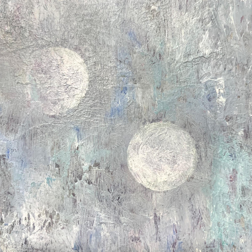 原画 油絵 まどろみの月 月のアート 抽象画 S0 ブルー×グレー シック