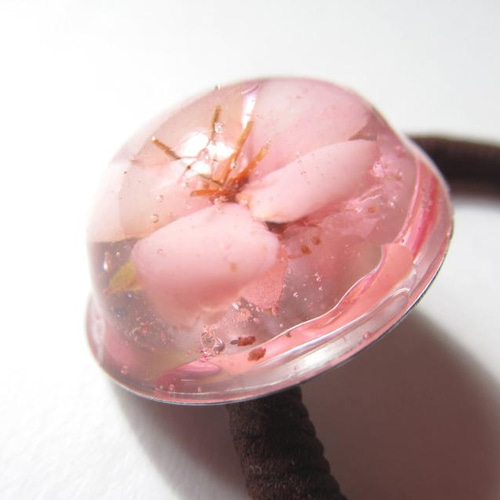 桜ゼリー風＊早咲き桜の押し花レジンヘアゴム ヘアゴム 押し花雑貨