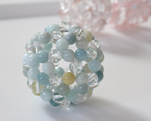 3月の誕生石)フラーレン 6mmマルチカラーアクアマリン＆水晶