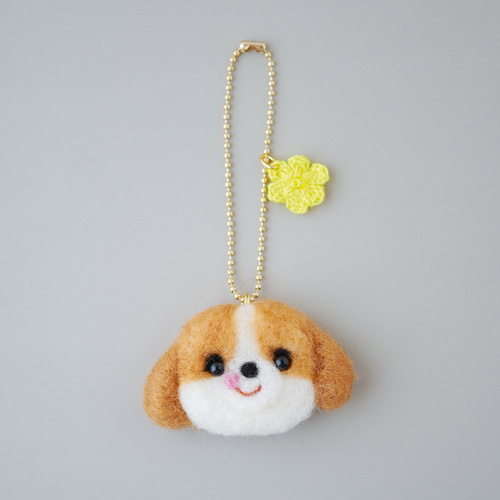 キャバリア犬とお花チャーム バッグにつけて一緒にお出かけ キャバリア