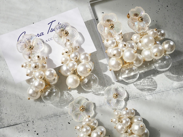 薔薇ビジュー♡じゃらじゃらピアス/イヤリング✩*¨ 薔薇ビジュー♡じゃらじゃらピアス/イヤリング✩*¨ cotton flower