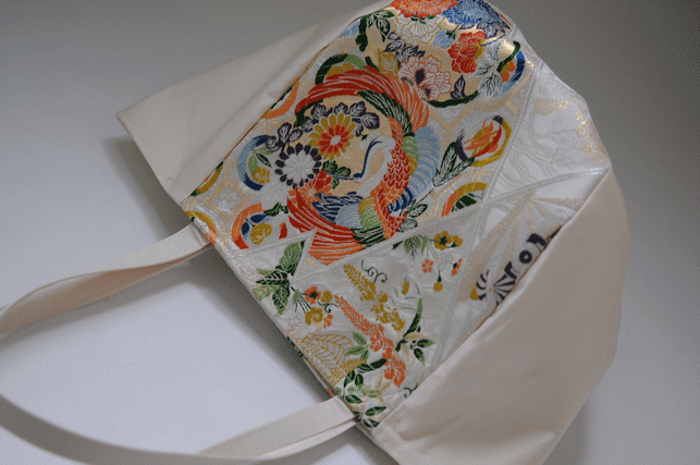 バルーントート　帯リメイク　刺繍　扇