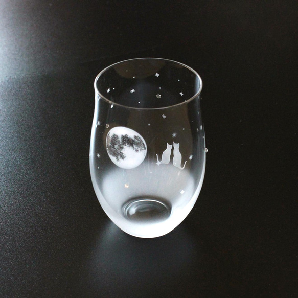 免費送貨！ 【一起欣賞滿月夜空吧】貓咪主題玻璃杯★可客製化（需付費） 第2張的照片