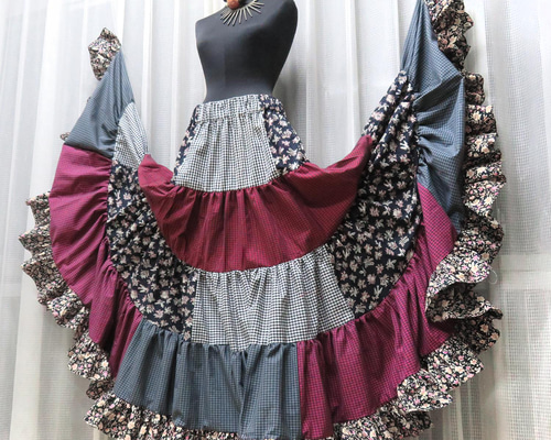 古布 道中合羽リメイク ロングフレアスカート 縞柄（ストライプ）リバ—シブル 古布 道中合羽リメイク ロングフレアスカート 縞柄（ストライプ