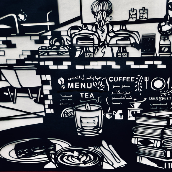 『夜のカフェ』　オリジナル切り絵 2枚目の画像
